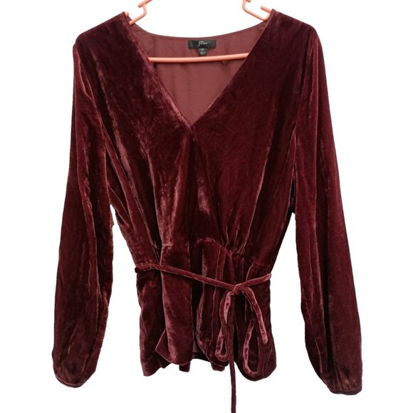 J.CREW Tops - J. Crew Womens Velvet Blouse Top Size 12 Burgundy V Neck Long Sleeve Whimsygoth